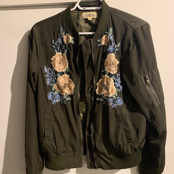 Floral Bomber in a Dark Olive Green - Picture 4 of 6